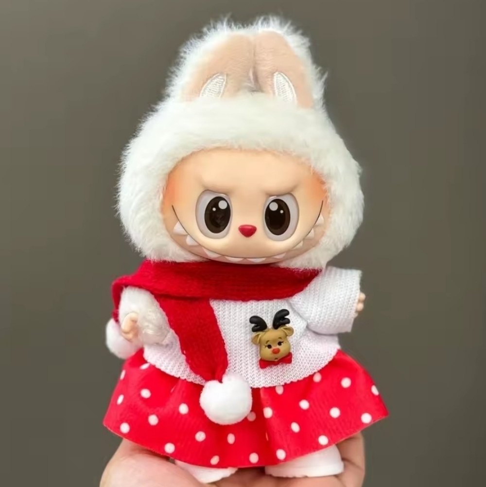 Christmas Reindeer Skirt Clothing Outfit For Labubu, Doll Is Not Included